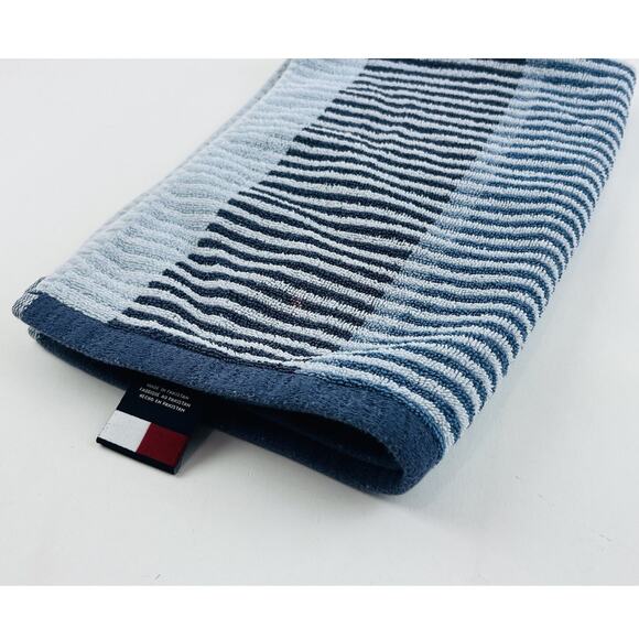 TOMMY HILFIGER Blue Striped Hand Towel Rare Sky Baby Navy Blue Cotton Pakistan - Picture 3 of 10